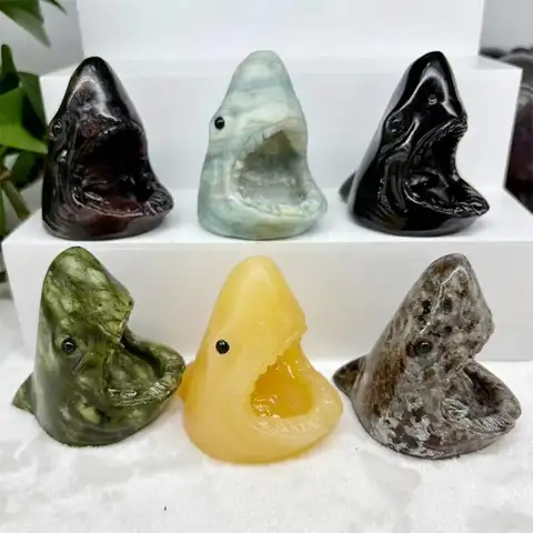 Natural Crystal Quartz Jade Shark Head Carving Reiki Faith Handicraft Ornaments Healing Home Decoration Gift 1PCS