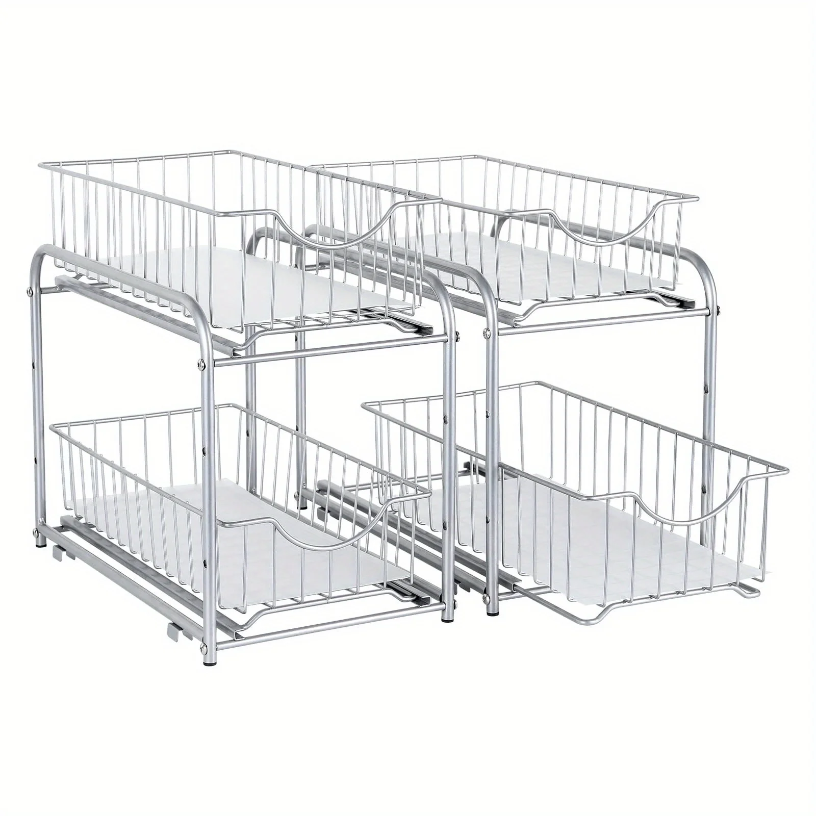 Pair of Stackable Two-Tier Organizers for Under The Sink, Featuring Sliding Drawers And Pull-Out Shelves, Suitable for Kitchen, Pantry, Bathroom, And Cabinets, in Silver
Pair of Stackable Two-Tier Organizers for Under The Sink, Featuring Sliding Drawers And Pull-Out Shelves, Suitable for Kitchen, Pantry, Bathroom, And Cabinets, in Silver