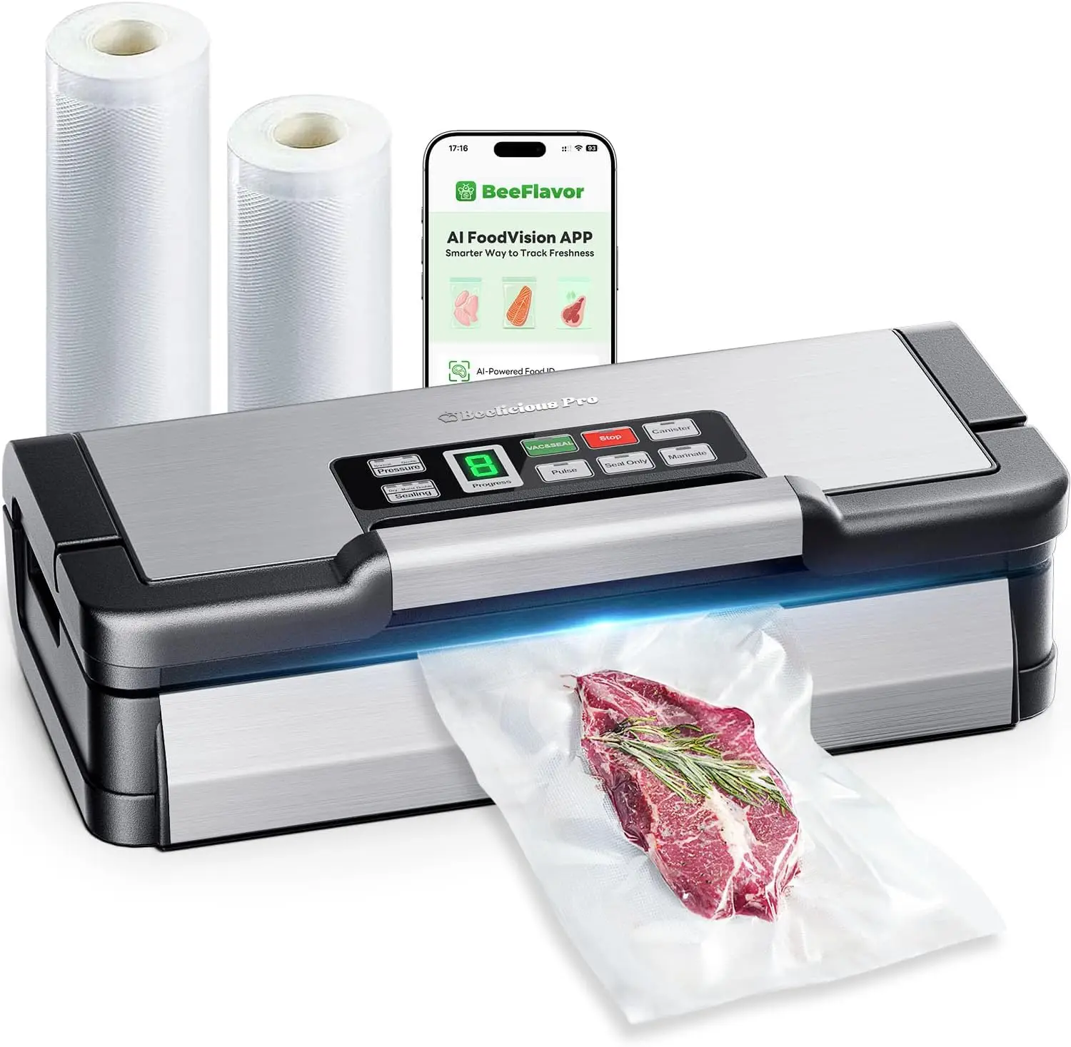 95kPa Vacuum Sealer Machine with AquaLock Technology, for Moist Seals, 2X Seal & 130W, Fully Automatic Food Sealer, Built-In Cut
95kPa Vacuum Sealer Machine with AquaLock Technology, for Moist Seals, 2X Seal & 130W, Fully Automatic Food Sealer, Built-In Cut