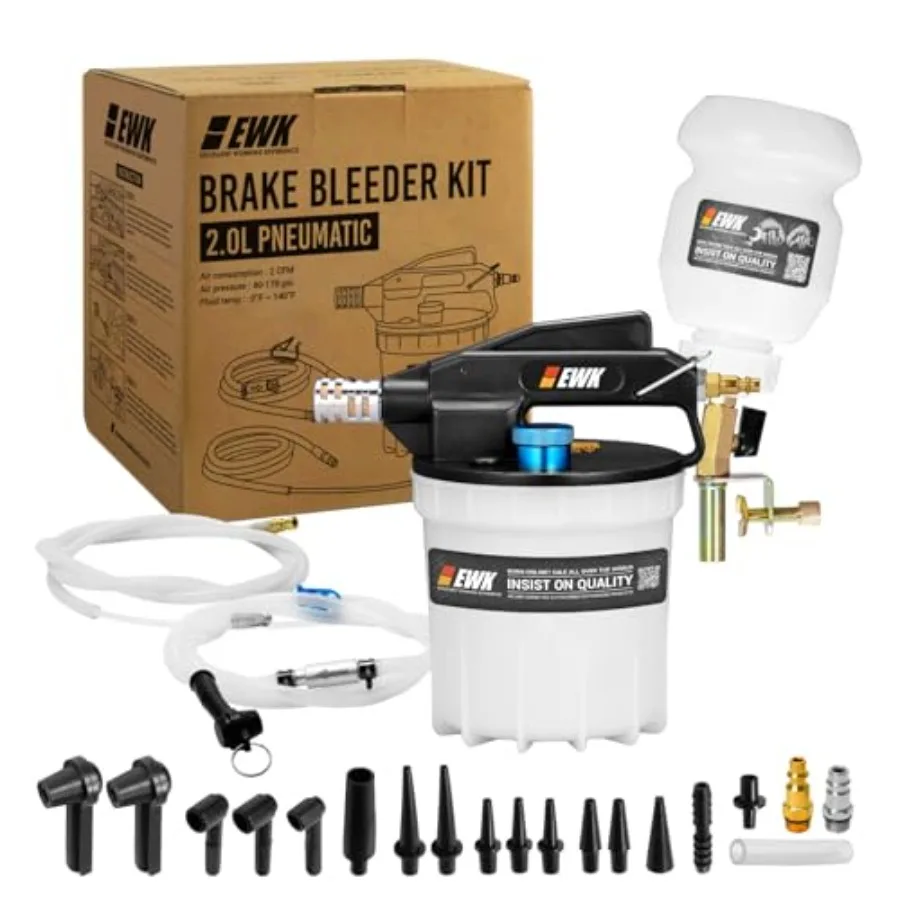 23-Piece Pneumatic Brake Bleeder Kit, 2L Vacuum Brake Bleeder Pump and 1L Fluid Refilling Bottle, One-Person Brake Fluid Flush
23-Piece Pneumatic Brake Bleeder Kit, 2L Vacuum Brake Bleeder Pump and 1L Fluid Refilling Bottle, One-Person Brake Fluid Flush