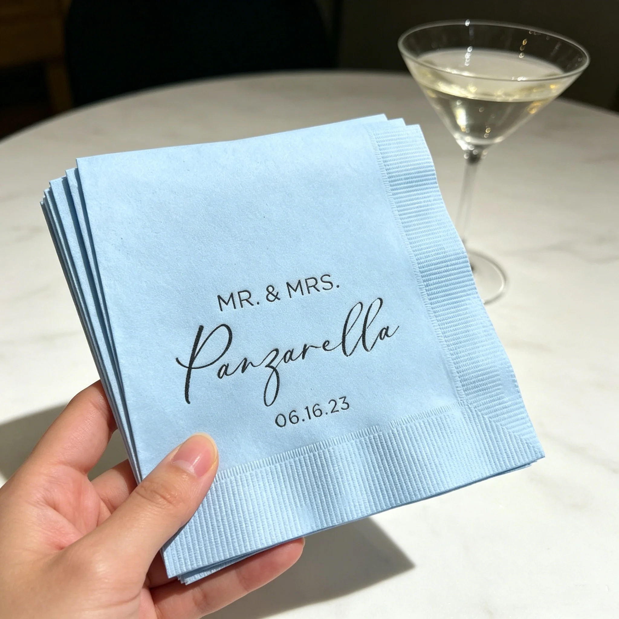 50pcs Personalized Modern Wedding Napkins, Custom "Mr. & Mrs." Surname & Date with Silver Foil Script, White Disposable Cocktail
50pcs Personalized Modern Wedding Napkins, Custom "Mr. & Mrs." Surname & Date with Silver Foil Script, White Disposable Cocktail