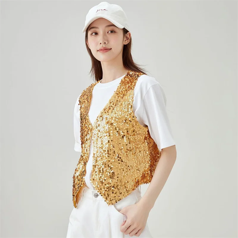 Women Vests Sparkling Sequins Gradient Color Sleeveless Vest Waistcoat Stage Party Slim Versatile Coat Vest Cardigan Coat Top
Women Vests Sparkling Sequins Gradient Color Sleeveless Vest Waistcoat Stage Party Slim Versatile Coat Vest Cardigan Coat Top