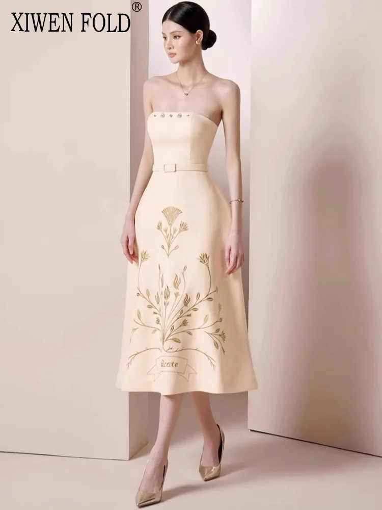 XIWEN Embroidery Strapless Diamonds Patchwork Contrast Color High Waist A-line Women's Dress 2024 Autumn Winter New XF2859
XIWEN Embroidery Strapless Diamonds Patchwork Contrast Color High Waist A-line Women's Dress 2024 Autumn Winter New XF2859
