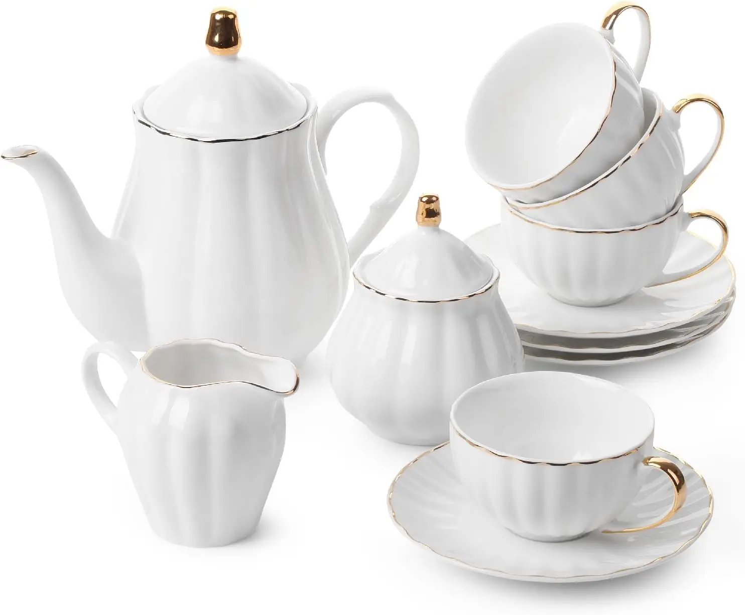 13-Piece Porcelain Tea Set with Stainless Steel Infuser, White
13-Piece Porcelain Tea Set with Stainless Steel Infuser, White