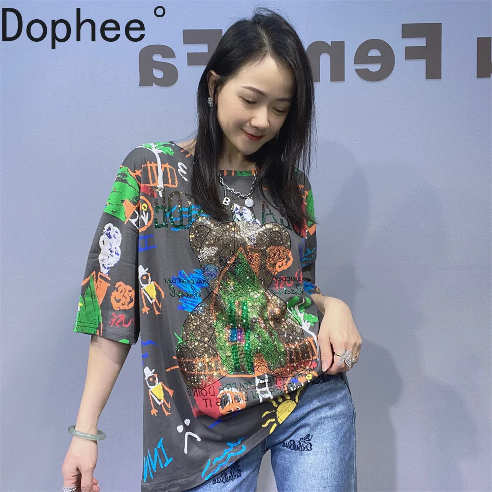 Vintage Printing Loose Women T-shirt 2025 New Summer Cute Bear Hot Drilling Round Neck Pullover Top Casual Female Basic Tees
Vintage Printing Loose Women T-shirt 2025 New Summer Cute Bear Hot Drilling Round Neck Pullover Top Casual Female Basic Tees
