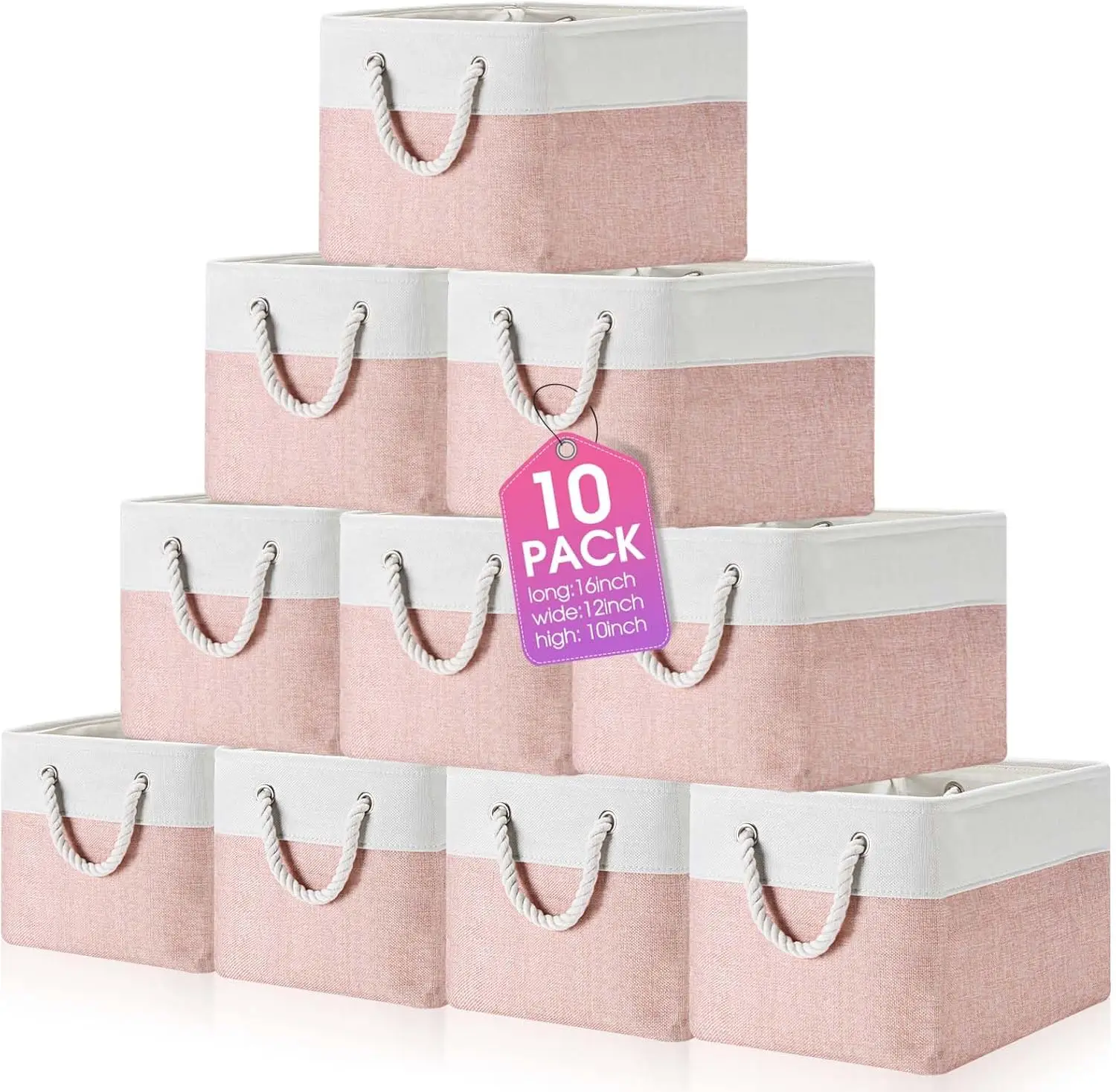 10 Pack Large Collapsible Fabric Storage Baskets with Handles Decorative Bins for Organizing Shelves Toys Clothes Pink & White
10 Pack Large Collapsible Fabric Storage Baskets with Handles Decorative Bins for Organizing Shelves Toys Clothes Pink & White