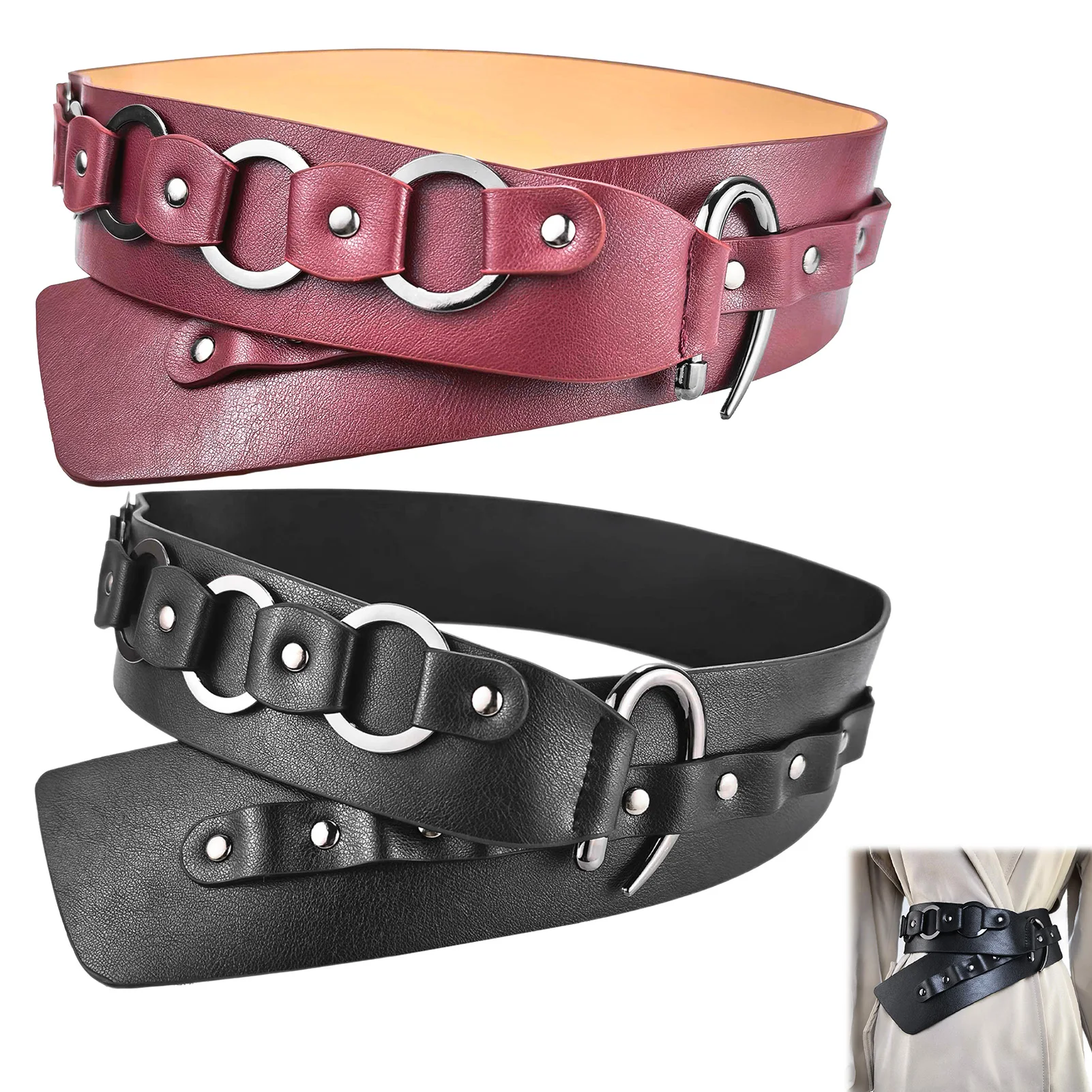 PU Leather Waist Cincher Belt With Metal Ring, Wide Retro Punk Style, Adjustable Fit for Coats Dresses and Women
PU Leather Waist Cincher Belt With Metal Ring, Wide Retro Punk Style, Adjustable Fit for Coats Dresses and Women