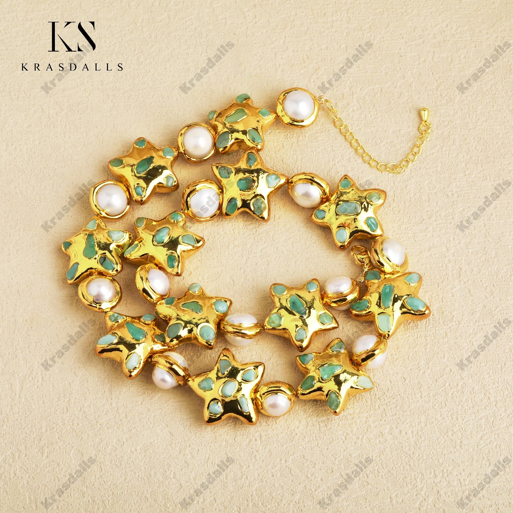 18K Gold Plated Star Shape Freshwater Pearl with Amazonite Hand-Wrap Brass Chain Necklace Vintage Style Unisex Parties
18K Gold Plated Star Shape Freshwater Pearl with Amazonite Hand-Wrap Brass Chain Necklace Vintage Style Unisex Parties