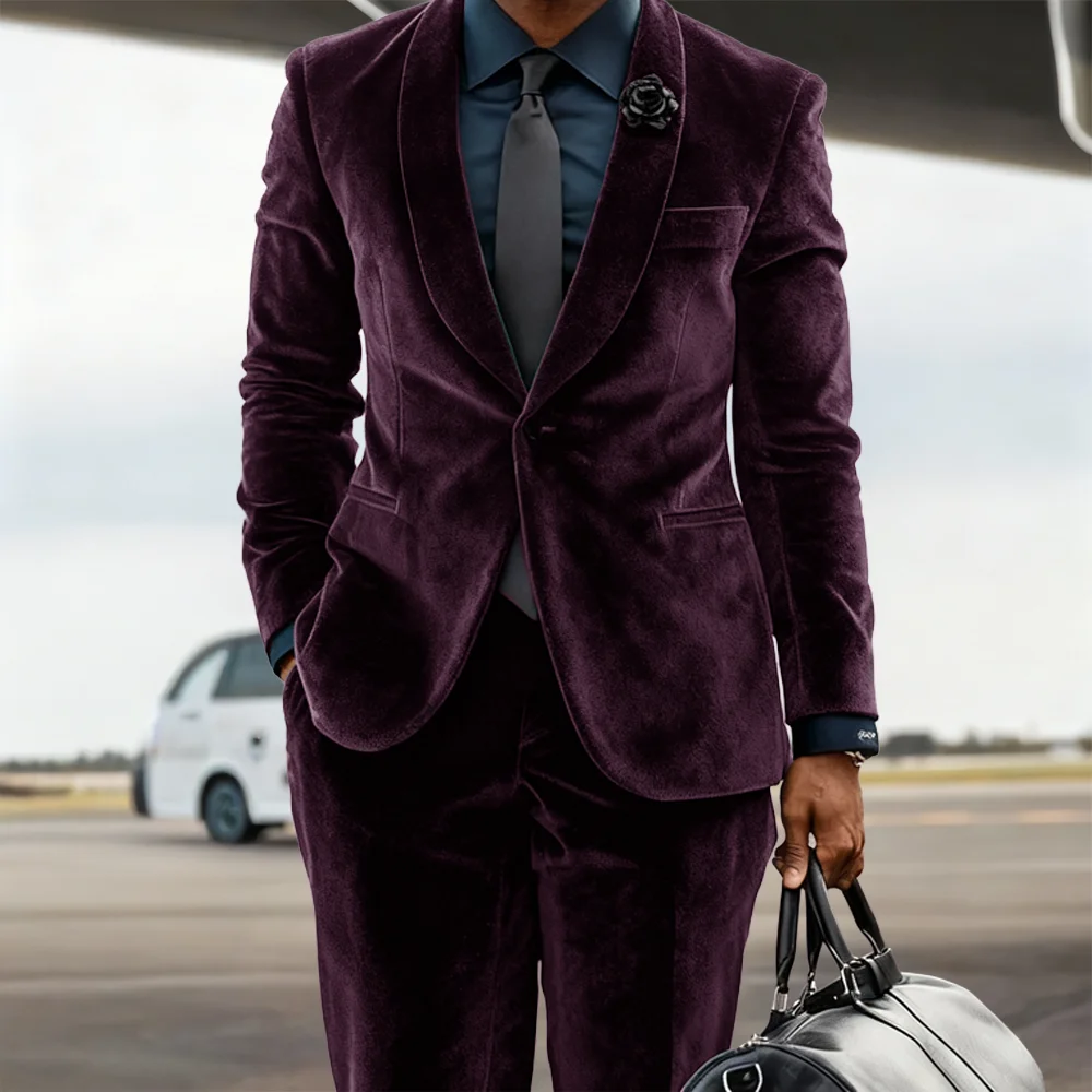 Men's 2-Piece Velvet Blazer Set with Black Satin Peak Lapel and Formal Pants for Elegant Evening Events and Weddings
Men's 2-Piece Velvet Blazer Set with Black Satin Peak Lapel and Formal Pants for Elegant Evening Events and Weddings