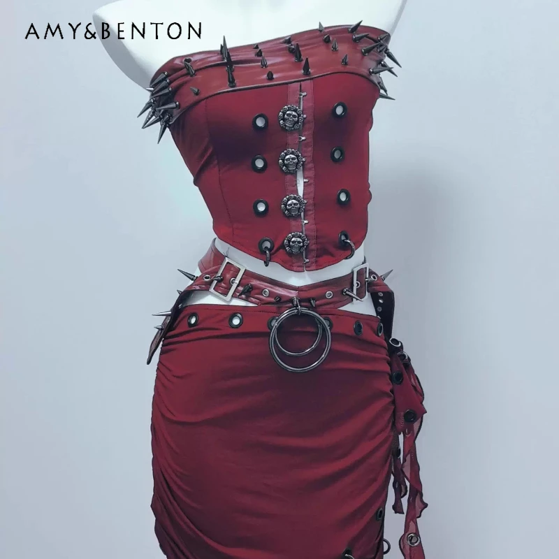 Original Design Red Retro Punk Women's Vest 2025 Summer New Sweet Cool Hot Girl Rivet Goth Rock Mini Short Skirt Suit Ladies
Original Design Red Retro Punk Women's Vest 2025 Summer New Sweet Cool Hot Girl Rivet Goth Rock Mini Short Skirt Suit Ladies