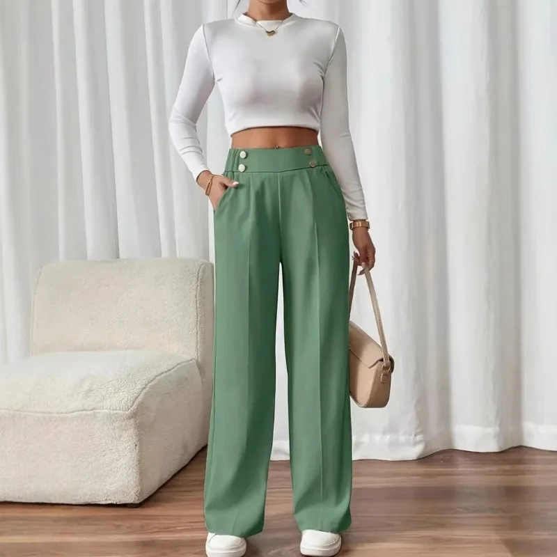 Elegant Office Lady Bottoms Women's High Waisted Wide Leg Pants Casual Loose Fit Trousers Solid Color Straight Leg Pants
Elegant Office Lady Bottoms Women's High Waisted Wide Leg Pants Casual Loose Fit Trousers Solid Color Straight Leg Pants