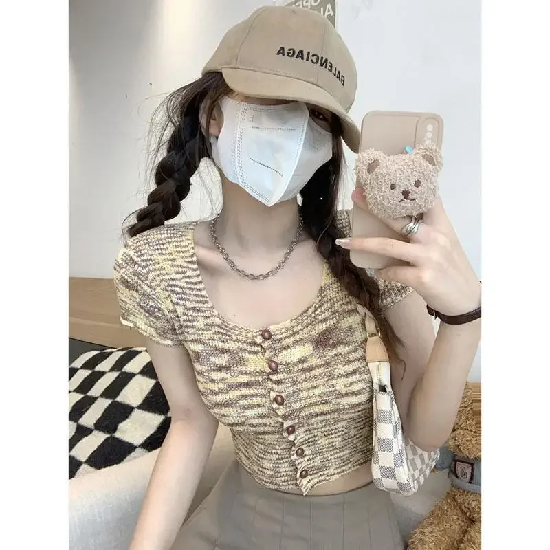 Pure Desire Knitted Short Sleeved T-shirt Women's Summer Thin Style Chic Design High Waisted Pullover Top
Pure Desire Knitted Short Sleeved T-shirt Women's Summer Thin Style Chic Design High Waisted Pullover Top