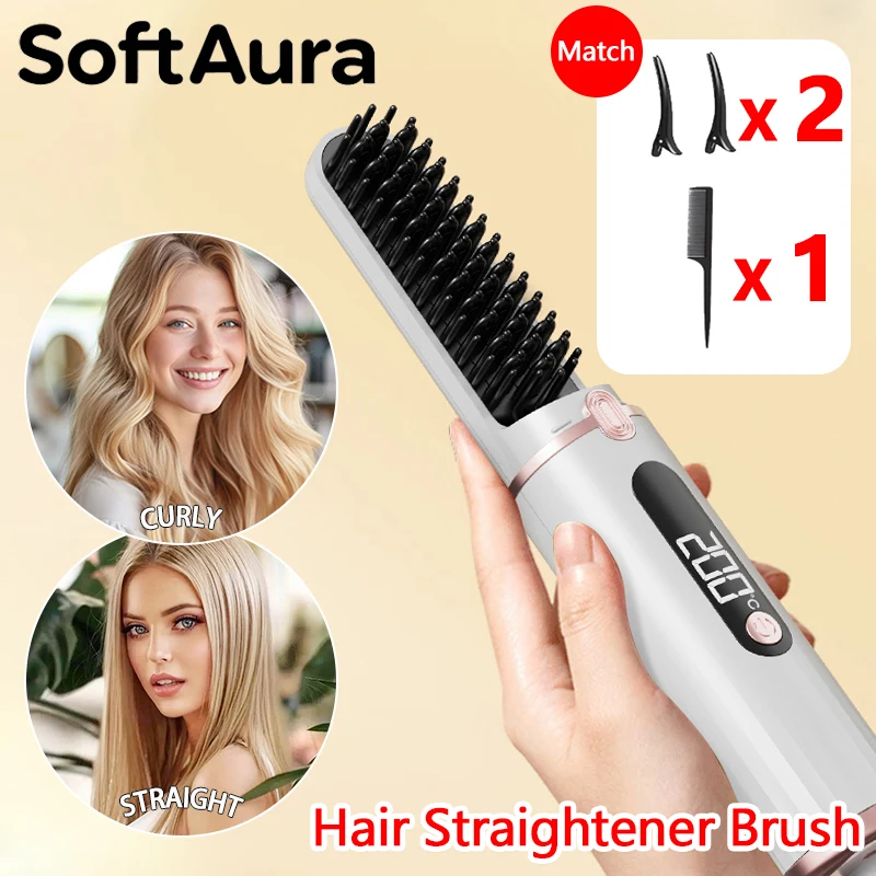 SoftAura Hair Straightening Brush 4 Temperature Settings Ceramic Heated Portable Straightener Comb Negative Ion Styling Tool
SoftAura Hair Straightening Brush 4 Temperature Settings Ceramic Heated Portable Straightener Comb Negative Ion Styling Tool