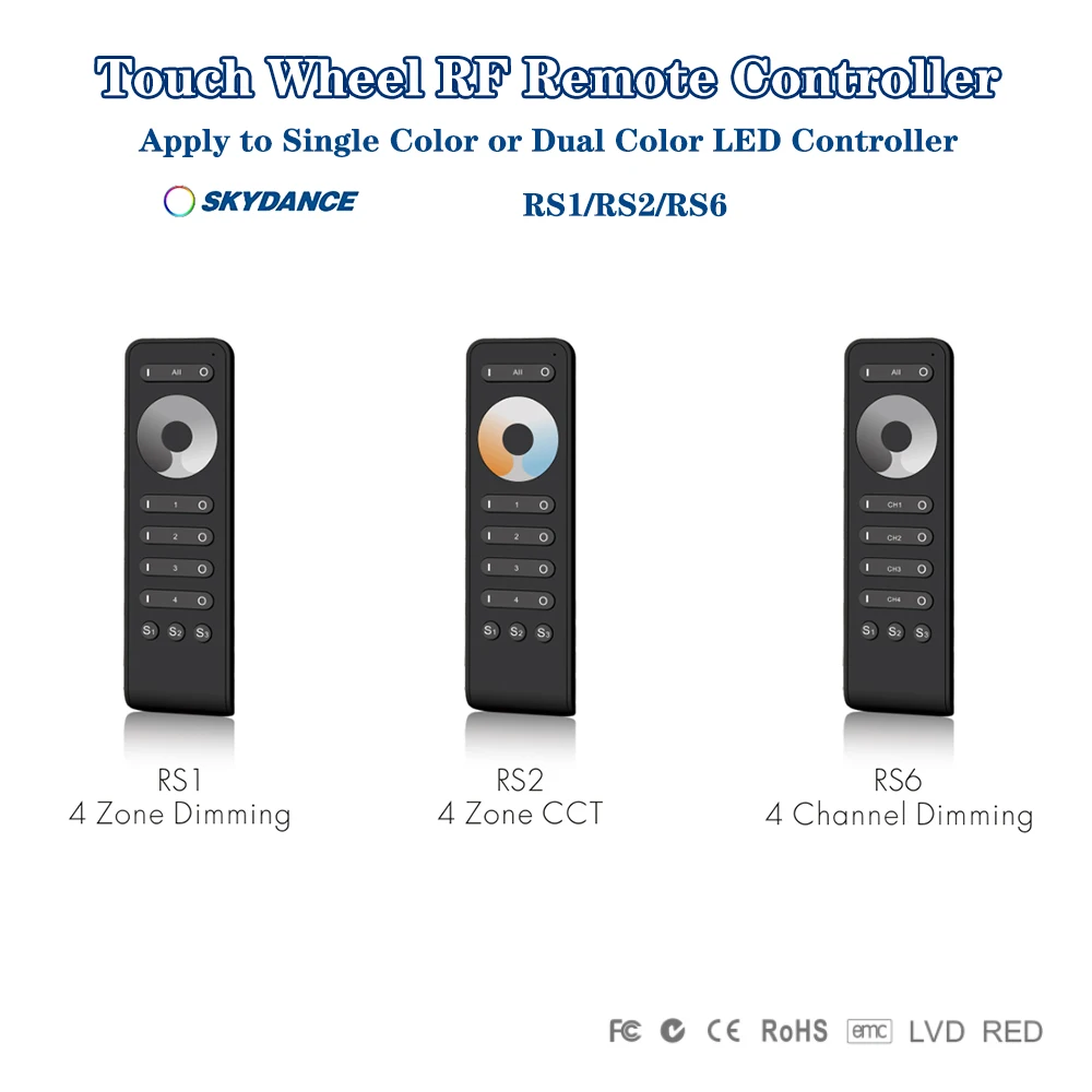 Skydance RS1 RS2 RS6 4-зонный RF сенсорный цветной колесный затемняющий монохромный дистанционный переключатель CCT для двухцветного одноцветного контроллера
Skydance RS1 RS2 RS6 4-зонный RF сенсорный цветной колесный затемняющий монохромный дистанционный переключатель CCT для двухцветного одноцветного контроллера