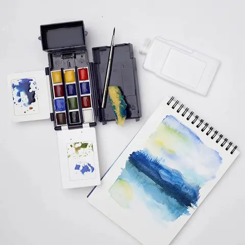 Winsor & Newton WHITE BOX Cotman Watercolor Travel Set Portable 12-color Half-block Luxury Sketch/Painting Pigment Hand-painted