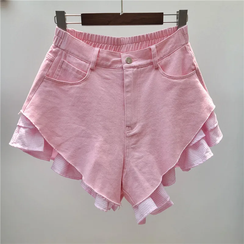 Niche Style Fashionable High Waist Pink Denim Shorts, American Ins High Street Fake Two-piece Hot Pants for Women
Niche Style Fashionable High Waist Pink Denim Shorts, American Ins High Street Fake Two-piece Hot Pants for Women