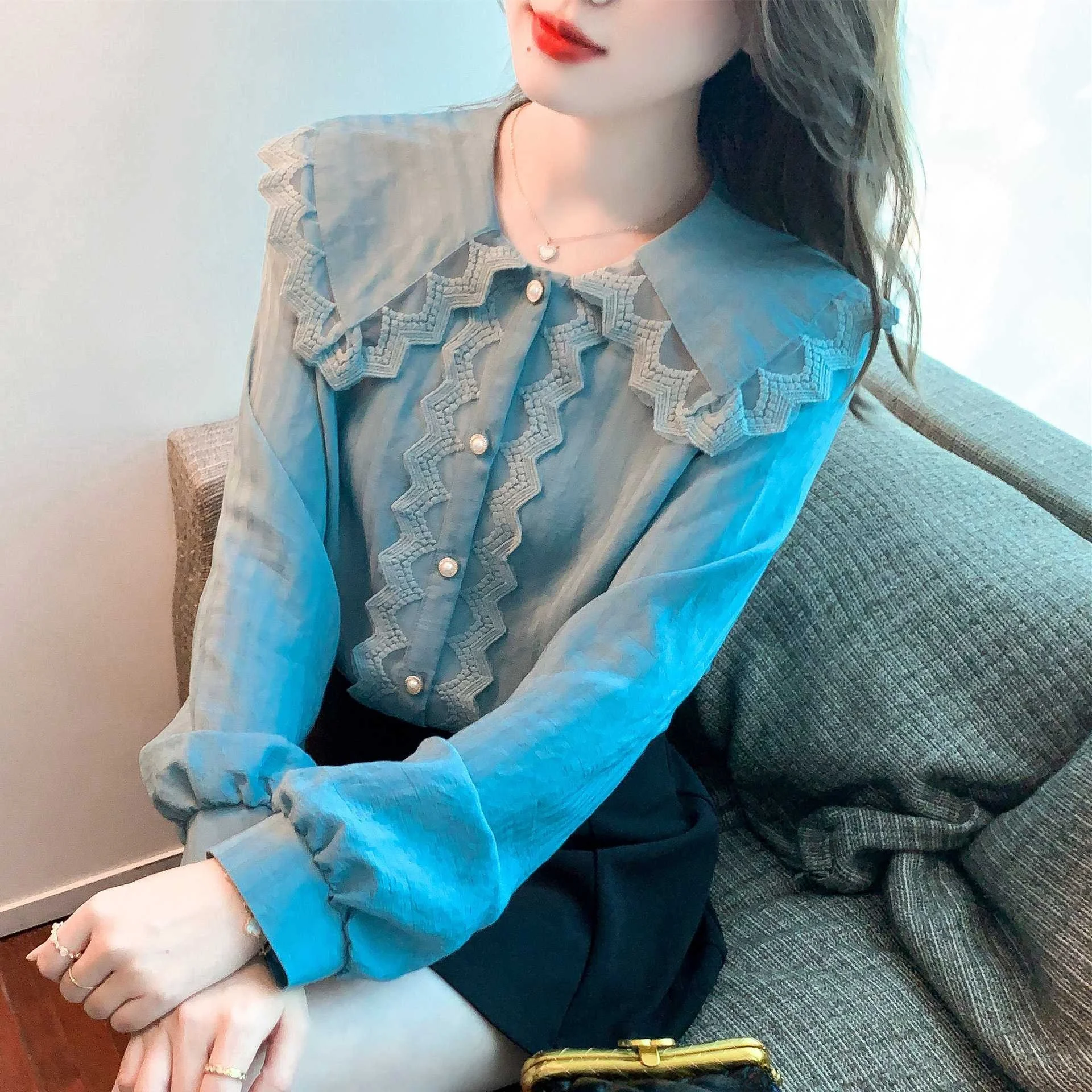 Spring New European Doll Collar Chiffon irt Women's Long Sve Polyester Fiber Pure Color Commute Sle Faionable
Spring New European Doll Collar Chiffon irt Women's Long Sve Polyester Fiber Pure Color Commute Sle Faionable