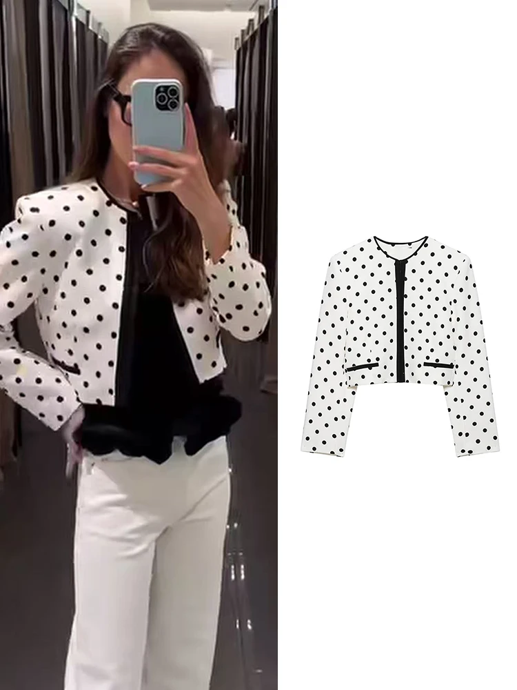 TFMLN Women Elegant Polka Dot Short Blazer Chic Round Collar Long Sleeve Commuting Coat 2026 New Chic Daily Street Jacket
TFMLN Women Elegant Polka Dot Short Blazer Chic Round Collar Long Sleeve Commuting Coat 2026 New Chic Daily Street Jacket