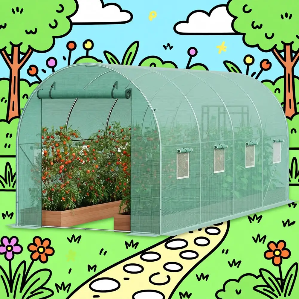 Walk-in Tunnel Greenhouse, 14.6x6.4x6.3 t Hoop House Greenhouse Tunnel, Plant Hot House with Galvanized Steel e, Green PE Cover,
Walk-in Tunnel Greenhouse, 14.6x6.4x6.3 t Hoop House Greenhouse Tunnel, Plant Hot House with Galvanized Steel e, Green PE Cover,