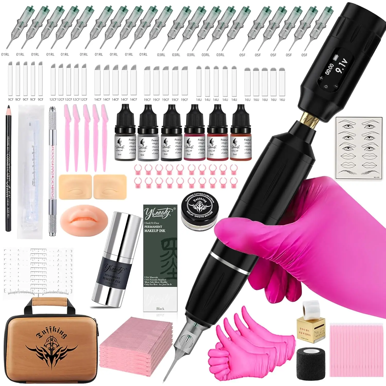 Complete Wireless Microblading Tattoo Kit for Beginners: 50Pcs Needles, 7 Inks, Power Supply, Practice Skin - Perfect for Eyebrow Art
Complete Wireless Microblading Tattoo Kit for Beginners: 50Pcs Needles, 7 Inks, Power Supply, Practice Skin - Perfect for Eyebrow Art