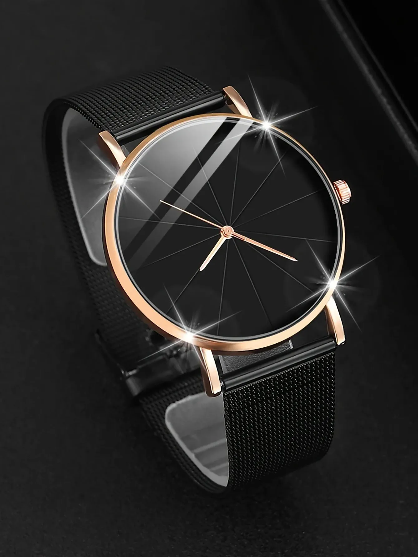 A sleek black ultra-thin women's minimalist alloy mesh quartz watch for business and fashion. A birthday gift for her.
A sleek black ultra-thin women's minimalist alloy mesh quartz watch for business and fashion. A birthday gift for her.