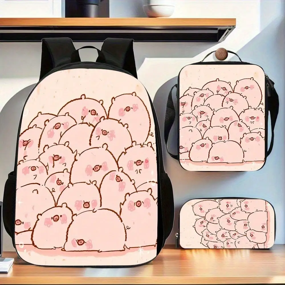 Pig 3pcs Fashionable Backpack, Featuring A Spacious Book Bag, A Handbag, And A Pencil, Students Commuting And Travel
Pig 3pcs Fashionable Backpack, Featuring A Spacious Book Bag, A Handbag, And A Pencil, Students Commuting And Travel