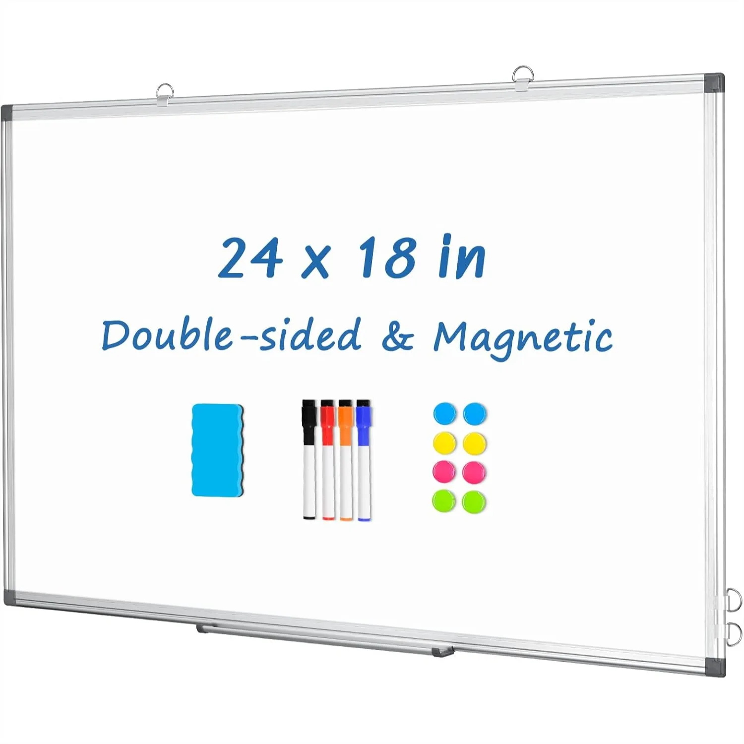 Double-Sided Magnetic White Board 24x18 Inch with Aluminum Frame, 8 Magnets, 4 Markers, 1 Eraser, Detachable Tray for Office
Double-Sided Magnetic White Board 24x18 Inch with Aluminum Frame, 8 Magnets, 4 Markers, 1 Eraser, Detachable Tray for Office