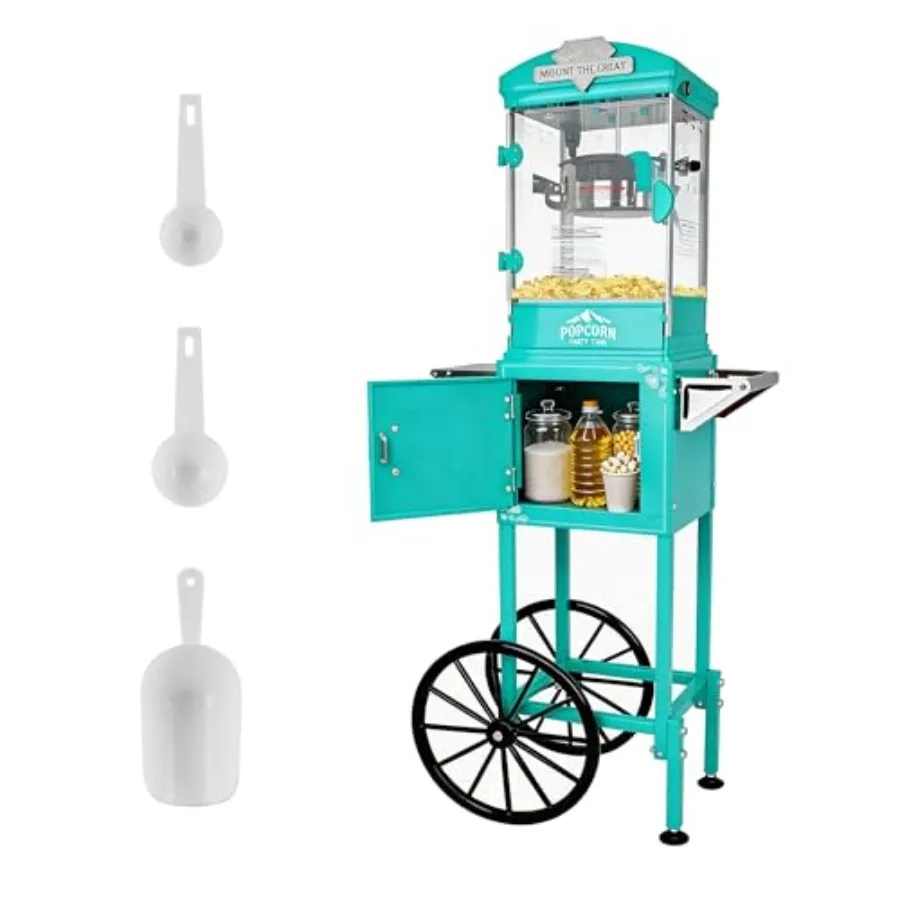 8 Oz Popcorn Machine with Cart Cyan - Vintage Popcorn Maker - One Touch Operation with 3 Plastic Spoons Storage for Movie Night
8 Oz Popcorn Machine with Cart Cyan - Vintage Popcorn Maker - One Touch Operation with 3 Plastic Spoons Storage for Movie Night