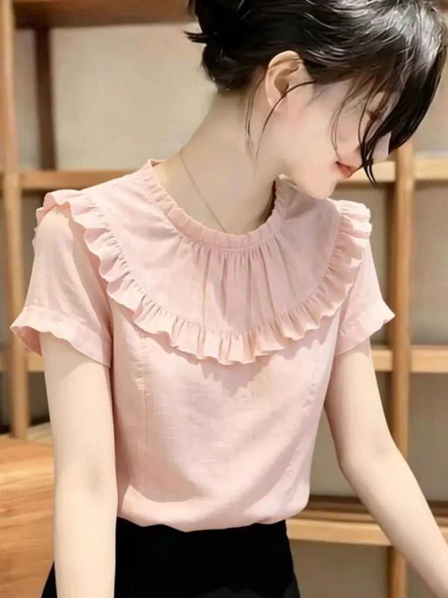 Sweet Pink Ruffle Sleeveless T-Shirt Korean Style Summer New Arrival Women's Top Slimming Effect Comfortable Breathable
Sweet Pink Ruffle Sleeveless T-Shirt Korean Style Summer New Arrival Women's Top Slimming Effect Comfortable Breathable