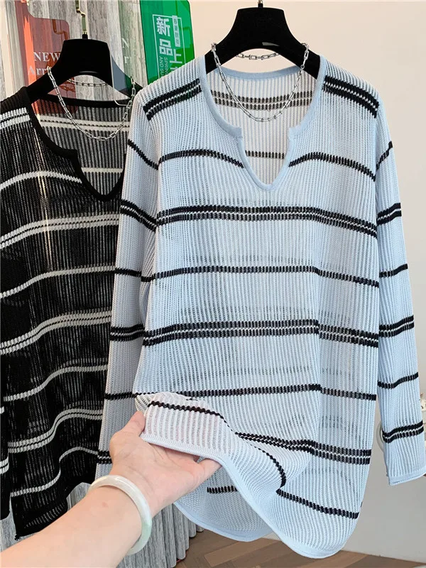 plus Size Women's V-Neck Striped Knitwear Loose Fit Long Sleeve T-Shirt Casual Style Autumn New Arrival Slimming Effect
plus Size Women's V-Neck Striped Knitwear Loose Fit Long Sleeve T-Shirt Casual Style Autumn New Arrival Slimming Effect
