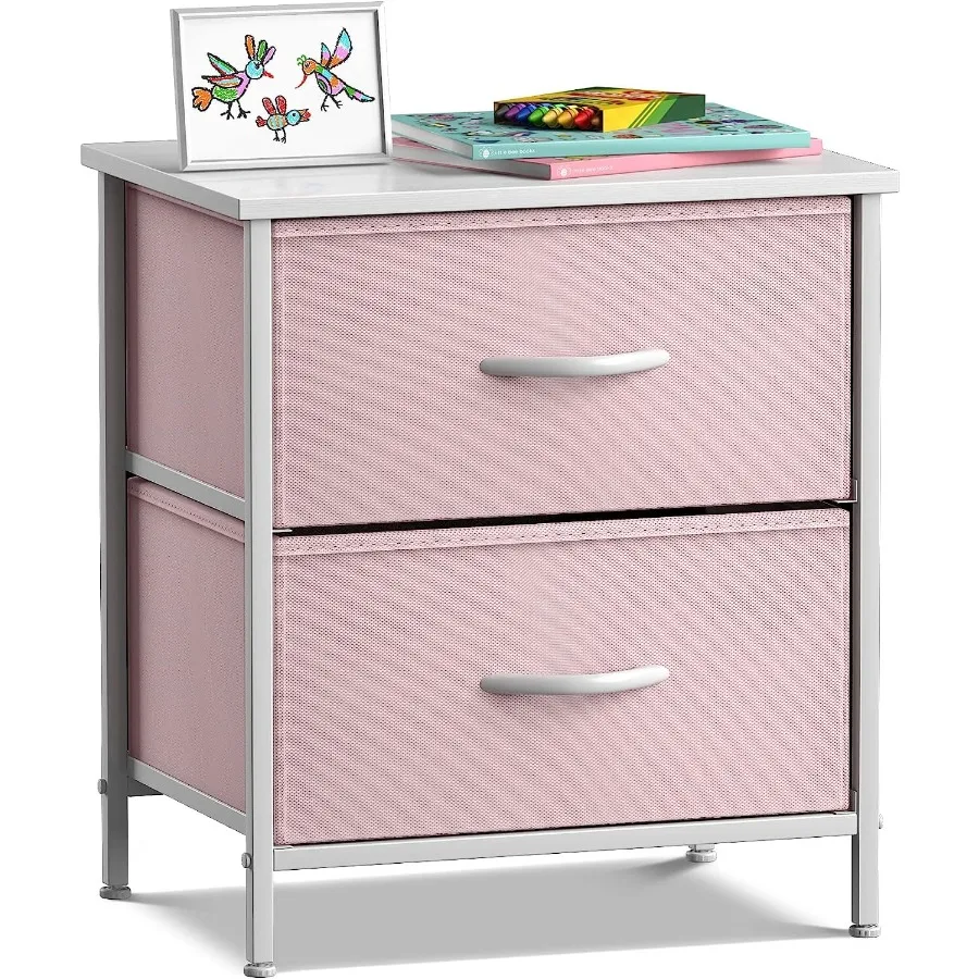 Nightstand with 2 Drawers Steel Frame Wood Top Fabric Bins Pink
Nightstand with 2 Drawers Steel Frame Wood Top Fabric Bins Pink