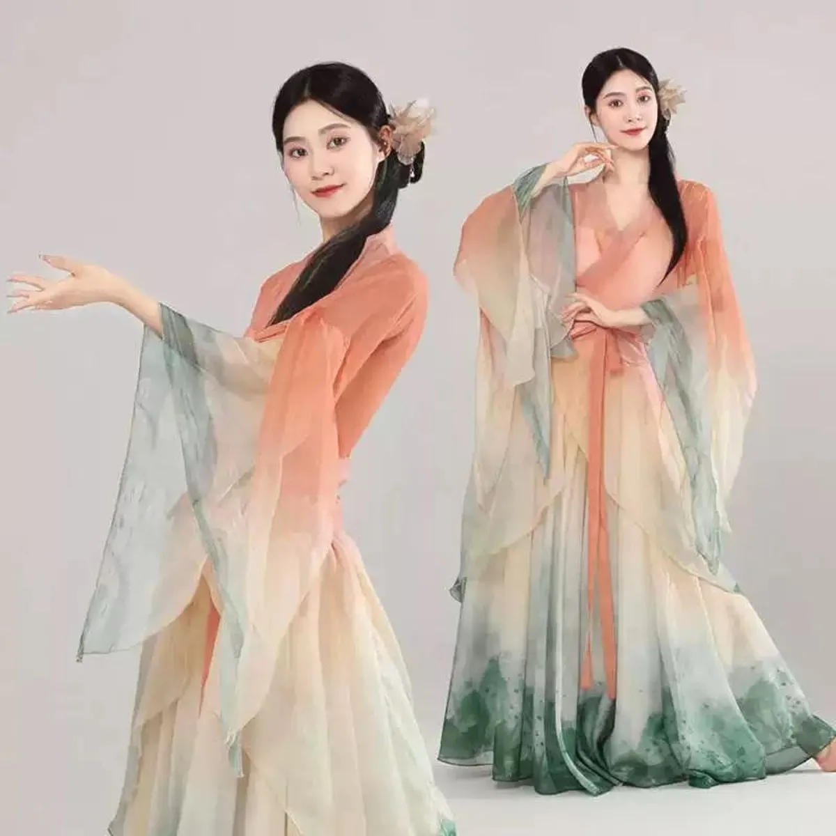 Градиентное танцевальное платье с широкими рукавами — прозрачный топ и юбка в этническом стиле, китайское классическое платье для выступления на сцене
Градиентное танцевальное платье с широкими рукавами — прозрачный топ и юбка в этническом стиле, китайское классическое платье для выступления на сцене