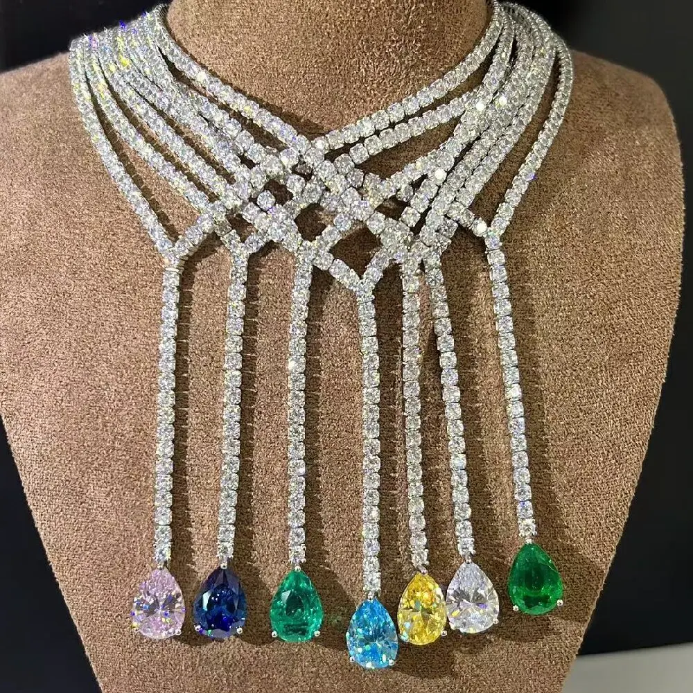 KQDANCE 925 Silver Luxury Lab CZ Diamonds Pear Cut Yellow Pink Aquamarine Blue Paraiba Tennis Necklace Women Wedding Jewelry
KQDANCE 925 Silver Luxury Lab CZ Diamonds Pear Cut Yellow Pink Aquamarine Blue Paraiba Tennis Necklace Women Wedding Jewelry