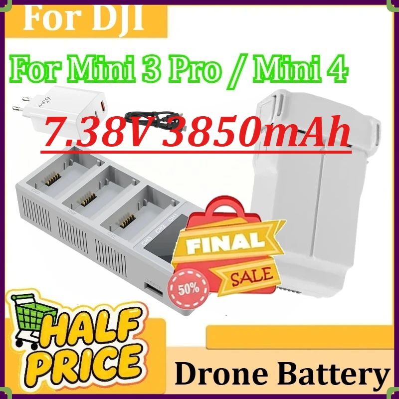 7.38V 3850mAh For DJI Mini 3 3 /4 Pro Drone Batterys for DJI Mini 3 Pro / Mini 4 Pro USB Charging PD 3-Way Battery Charger
7.38V 3850mAh For DJI Mini 3 3 /4 Pro Drone Batterys for DJI Mini 3 Pro / Mini 4 Pro USB Charging PD 3-Way Battery Charger