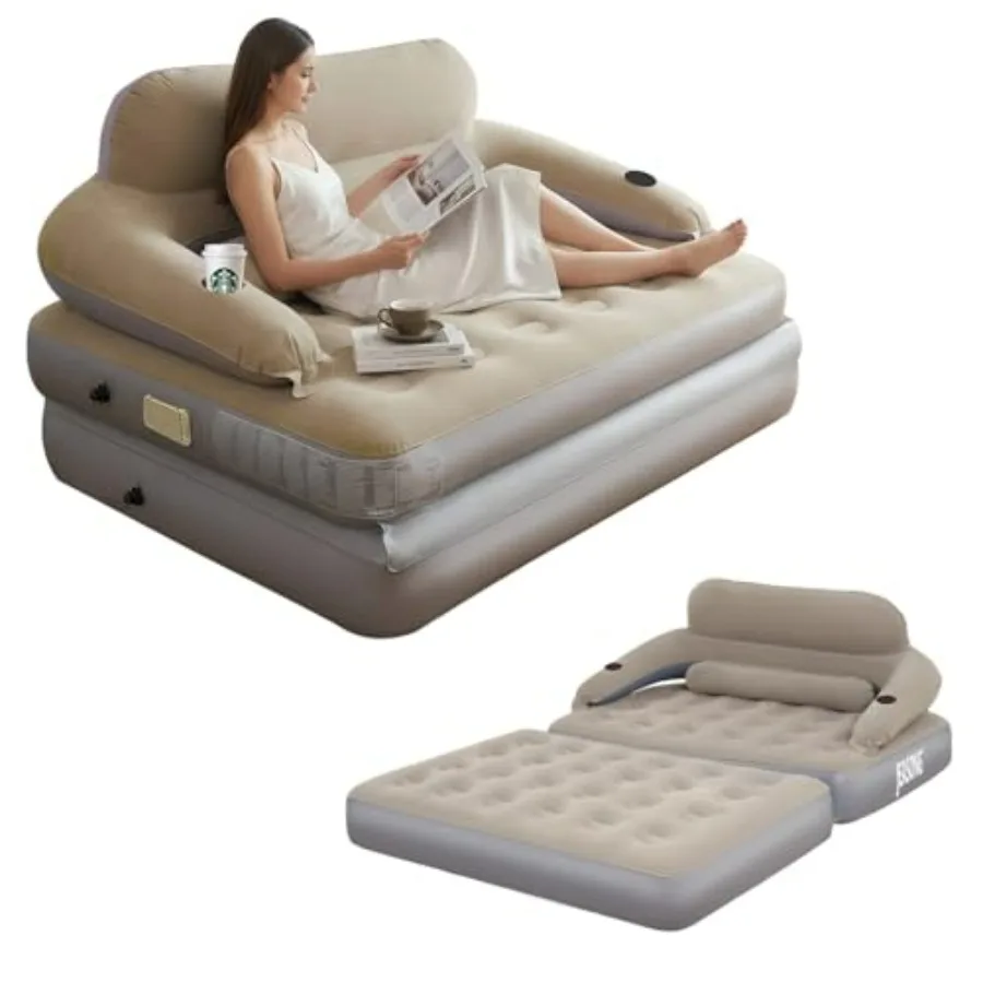 Queen-size inflatable couch air mattress with built-in pump, PVC material, gray color, 2-in-1 air sofa mattress with headboard
Queen-size inflatable couch air mattress with built-in pump, PVC material, gray color, 2-in-1 air sofa mattress with headboard