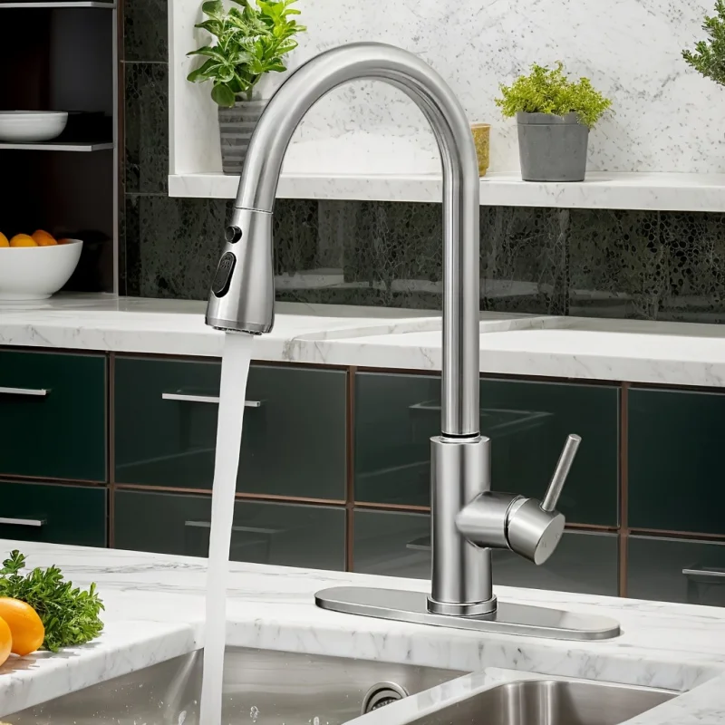 New kitchen faucet with pull-down nozzle, stainless steel brushed nickel, extendable,Kitchen accessories
New kitchen faucet with pull-down nozzle, stainless steel brushed nickel, extendable,Kitchen accessories