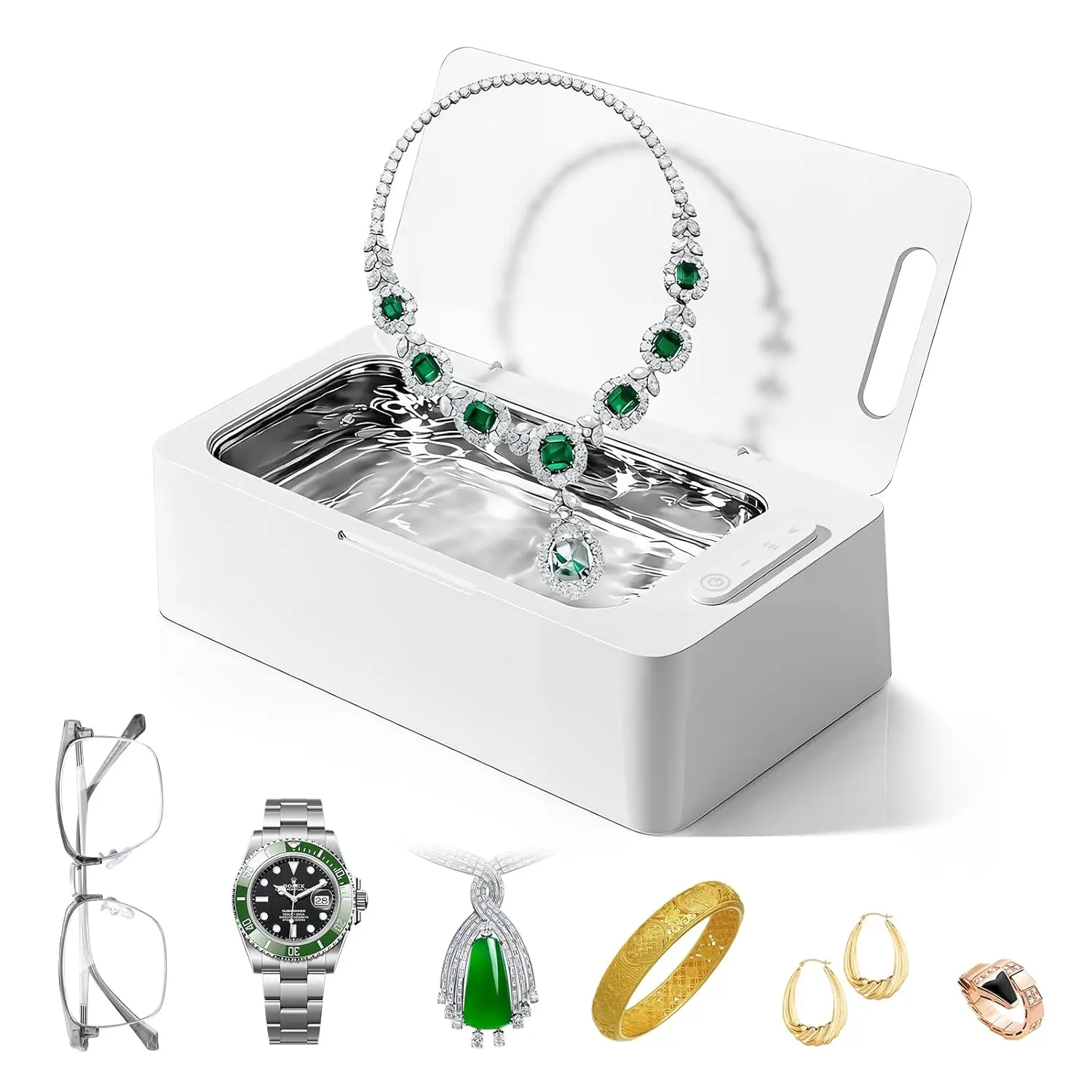 Ultrasonic Jewelry Cleaner for Silver, Eyeglasses, Rings, Dentures, Watch Straps with 3 Timer Modes and 450ml Tank
Ultrasonic Jewelry Cleaner for Silver, Eyeglasses, Rings, Dentures, Watch Straps with 3 Timer Modes and 450ml Tank