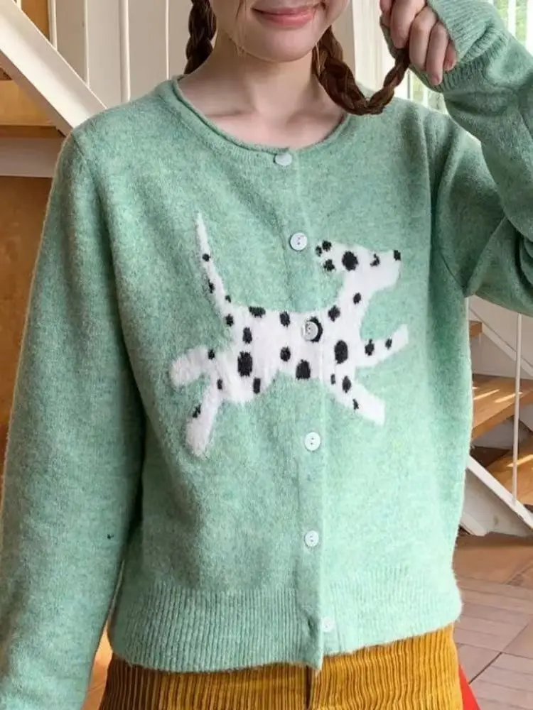 Y2K Vintage Cute Dalmatian Pattern Light Green Knitted Cardigan for Women Casual Korean Knitwears Winter Long Sleeve Jumpers
Y2K Vintage Cute Dalmatian Pattern Light Green Knitted Cardigan for Women Casual Korean Knitwears Winter Long Sleeve Jumpers