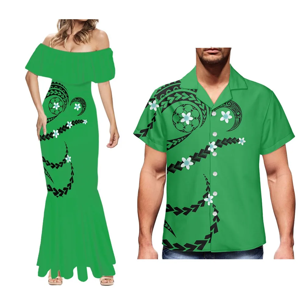 Polynesian Tribal Print For Lovers Fashion Long Dress With Off-The-Shoulder And Casual Men's Shirt High Quality Club Dress
Polynesian Tribal Print For Lovers Fashion Long Dress With Off-The-Shoulder And Casual Men's Shirt High Quality Club Dress
