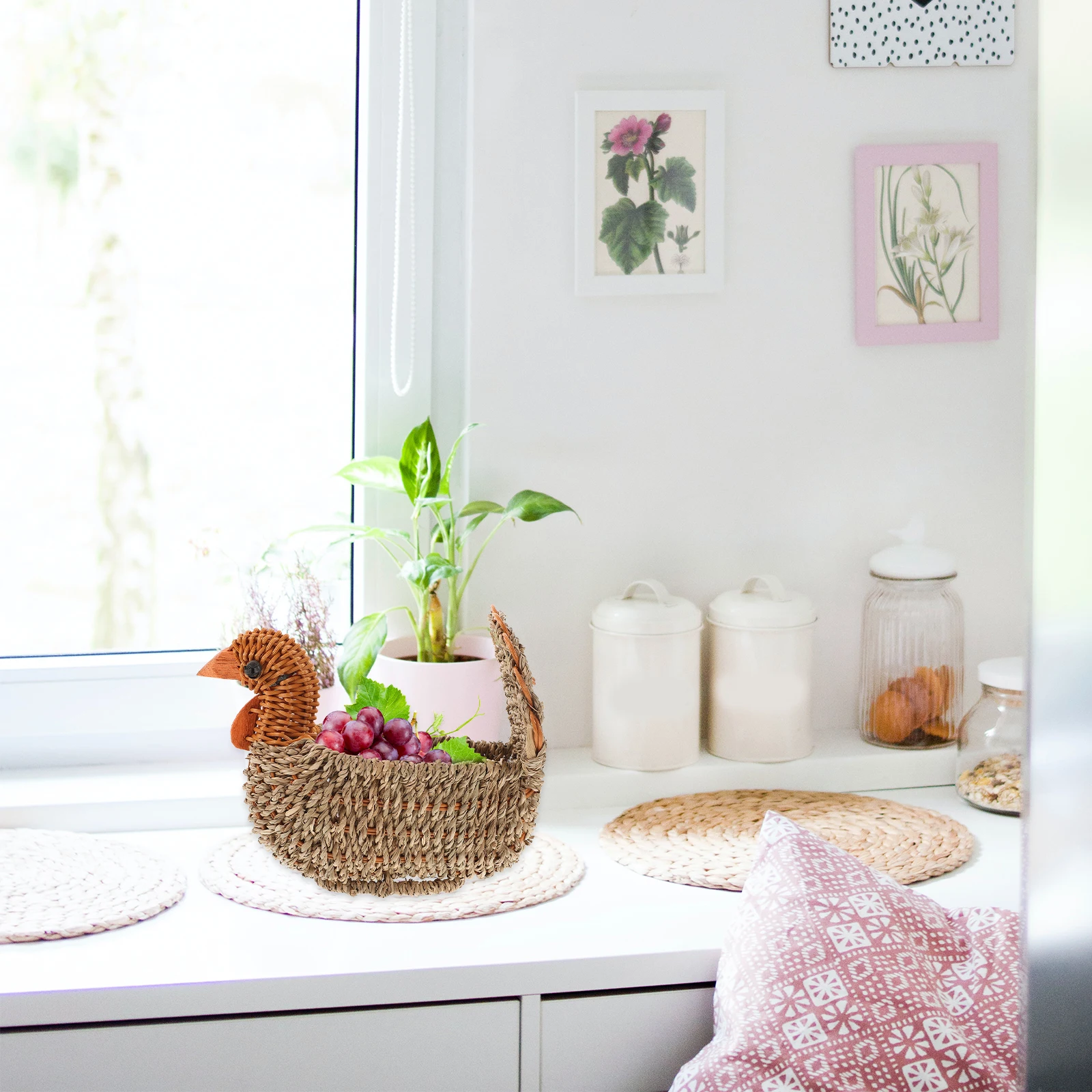 Woven Storage Basket Light Grey Straw Turkey Pattern Creative Multifunctional Organizer for Home Living Room Kitchen Bedroom 
Woven Storage Basket Light Grey Straw Turkey Pattern Creative Multifunctional Organizer for Home Living Room Kitchen Bedroom