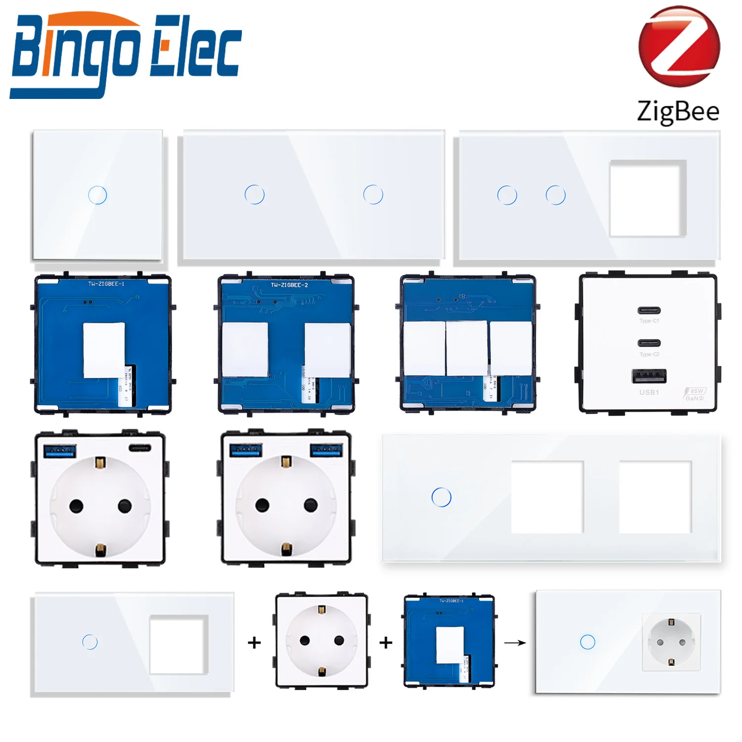 BINGOELEC 1/2/3Gang Smart Zigbee Switch Function Part Touch Glass Panel EU Wall Socket Smart Plug DIY Parts Free Combination
BINGOELEC 1/2/3Gang Smart Zigbee Switch Function Part Touch Glass Panel EU Wall Socket Smart Plug DIY Parts Free Combination