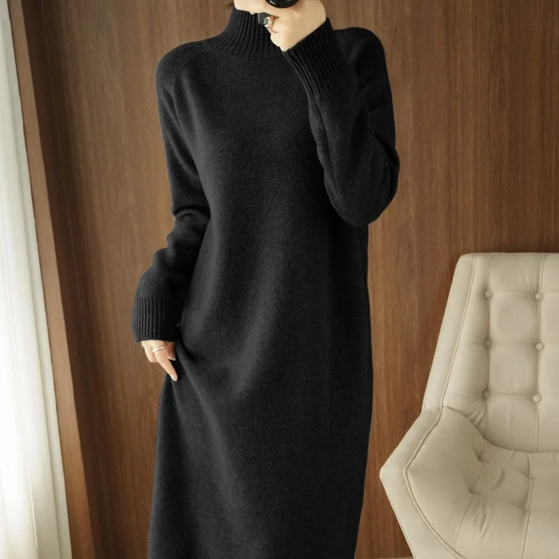Autumn Winter Knitted Long Thick High Collar Dress Women's over Knee Sweater Casual Commute Style Polyester Fiber T-Shirt Dress
Autumn Winter Knitted Long Thick High Collar Dress Women's over Knee Sweater Casual Commute Style Polyester Fiber T-Shirt Dress