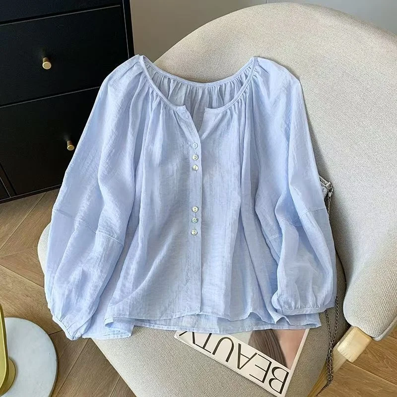 Loose Women's Blue Chiffon Shirt Korean Style Layered Wear Outerwear Cardigan Slimming Sun Protection Long Sleeve round Neck
Loose Women's Blue Chiffon Shirt Korean Style Layered Wear Outerwear Cardigan Slimming Sun Protection Long Sleeve round Neck