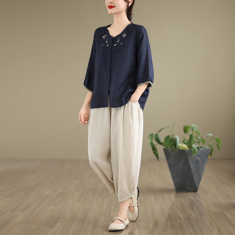 Женская футболка из хлопка и льна с вышивкой irt-Quarter Sve V-Ne, свободные брюки Harlan, универсальные летние китайские брюки New irt
Женская футболка из хлопка и льна с вышивкой irt-Quarter Sve V-Ne, свободные брюки Harlan, универсальные летние китайские брюки New irt