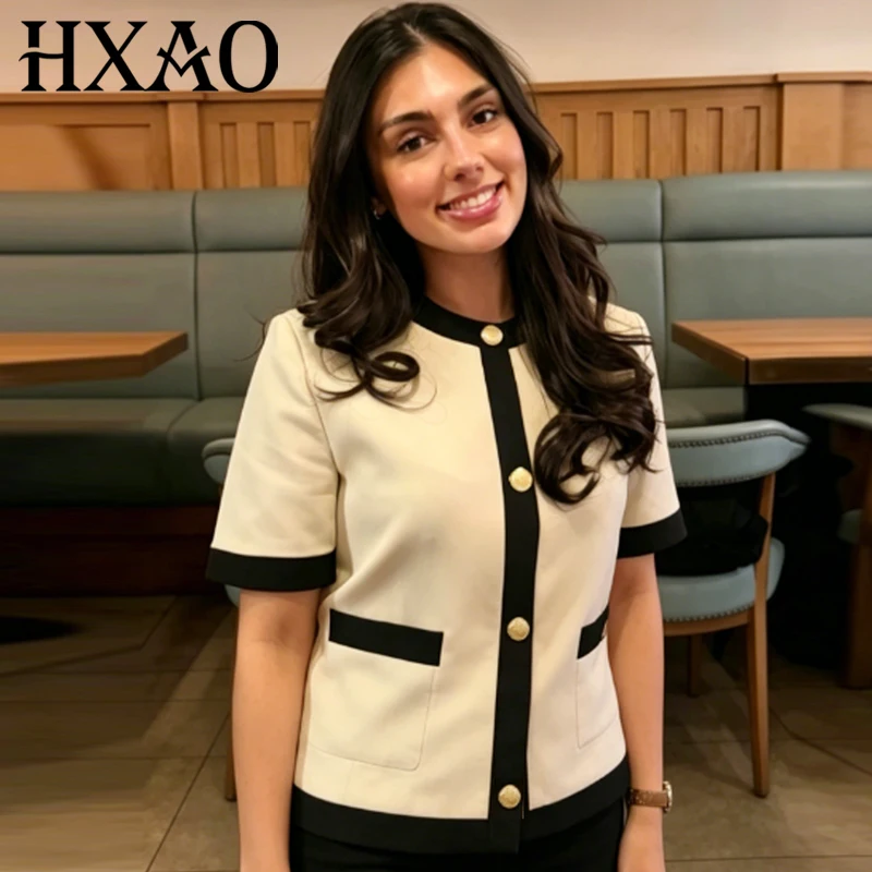 HXAO Cropped Contrast Blazer Women's Suit Spring 2026 Fashion O-Neck Button Short Sleeve Suit Jacket High Quality Women's Blazer
HXAO Cropped Contrast Blazer Women's Suit Spring 2026 Fashion O-Neck Button Short Sleeve Suit Jacket High Quality Women's Blazer