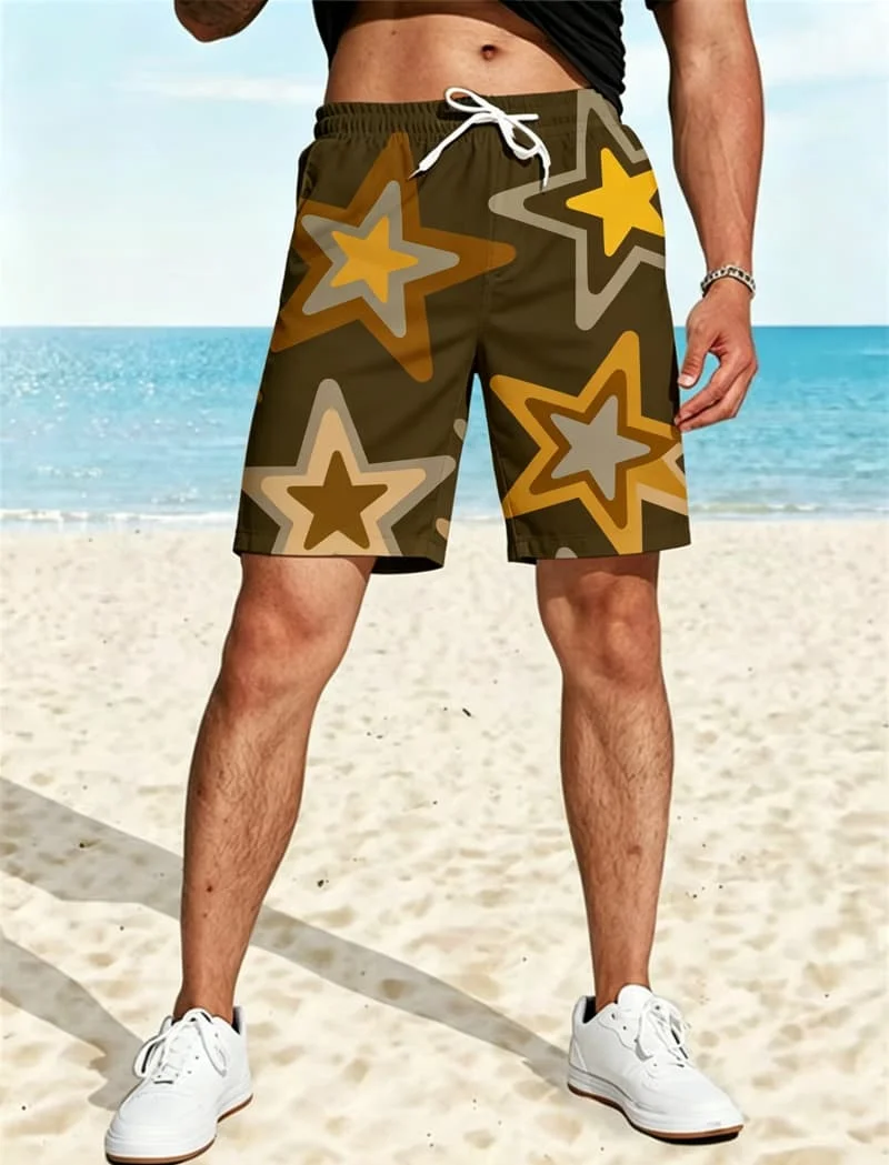 Men's street style star printed beach shorts, lightweight and casual fit, suitable for summer travel and beach vacations
Men's street style star printed beach shorts, lightweight and casual fit, suitable for summer travel and beach vacations