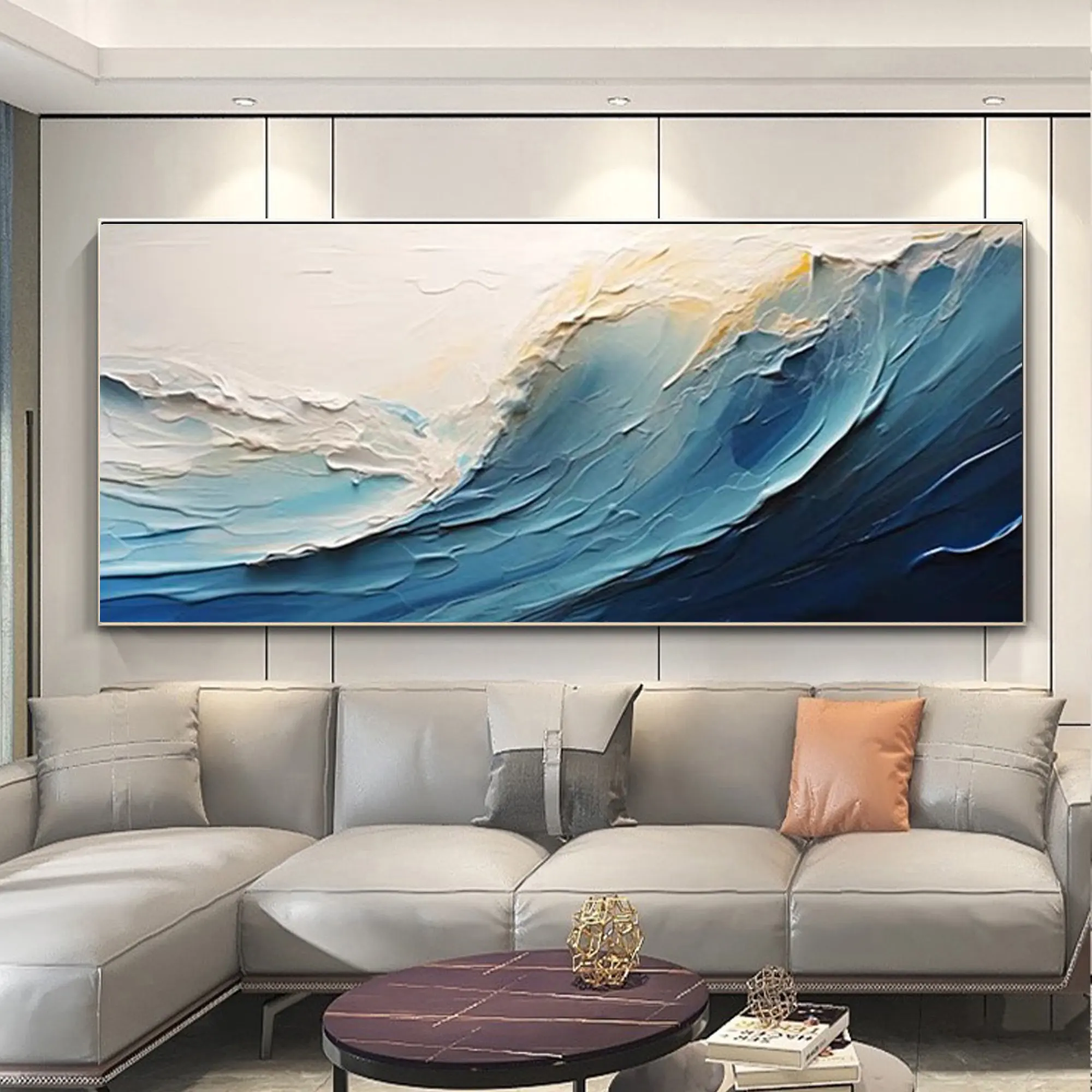 New abstract large-size 100% hand painted oil painting minimalist blue texture wave wall painting for living room art decoration
New abstract large-size 100% hand painted oil painting minimalist blue texture wave wall painting for living room art decoration