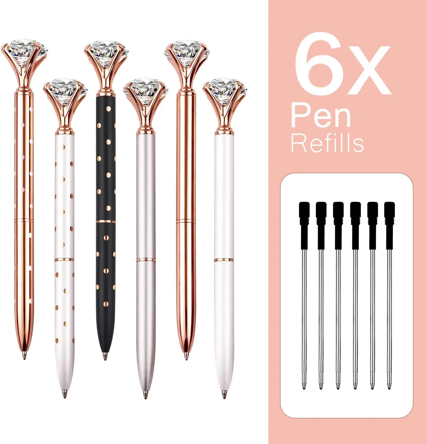 6PCS Diamond Pens With Big Crystal Pretty Glitter Ballpoint Pens Gifts for Women Girls Include 6 Pen Refills
6PCS Diamond Pens With Big Crystal Pretty Glitter Ballpoint Pens Gifts for Women Girls Include 6 Pen Refills