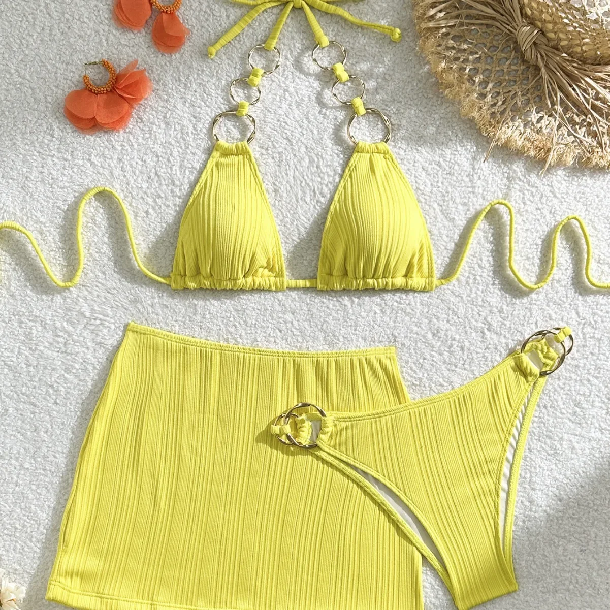 2024 New 3 Pieces Set Swimsuit Women Thong Swimwear Sexy Metal Micro Bikini Set with Skirt Cover-ups Beachwear Bathing Suit
2024 New 3 Pieces Set Swimsuit Women Thong Swimwear Sexy Metal Micro Bikini Set with Skirt Cover-ups Beachwear Bathing Suit