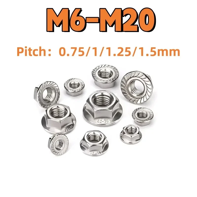 304 Stainless Steel Flange Nuts Fine Thread M6 M8 M10 M12 M14 M16 M20 Serrated Hex Nut with Teeth Pitch 0.75 1 1.25 1.5mm
304 Stainless Steel Flange Nuts Fine Thread M6 M8 M10 M12 M14 M16 M20 Serrated Hex Nut with Teeth Pitch 0.75 1 1.25 1.5mm